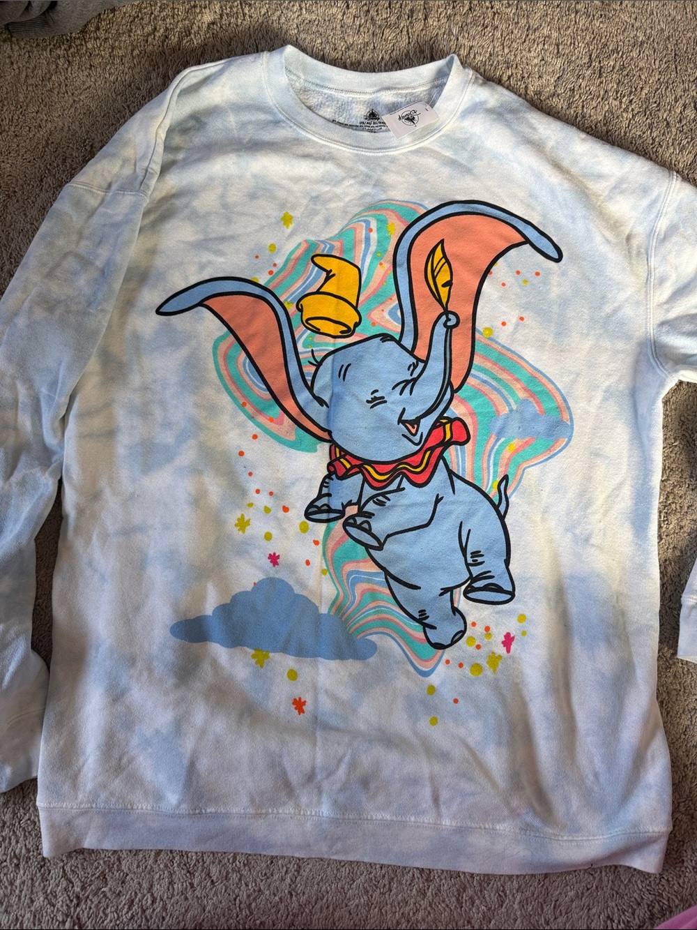 Disney White Dumbo Graphic Sweatshirt with Pastel Accents